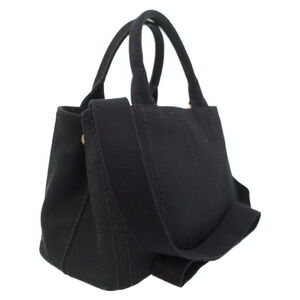 Prada 2way Canapa top Tote canvas Black handbag handles